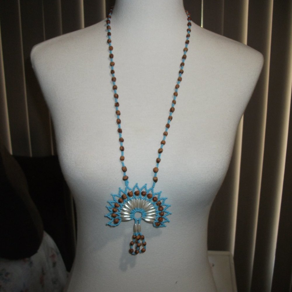 Native American Southwestern Glass Bead Ghost Juniper Berry Necklace